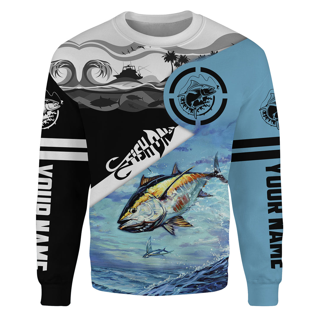 Tuna Fishing Fish On saltwater fishing Customize name 3D All-over Print Crew Neck Sweatshirt, personalized fishing gift NPQ36