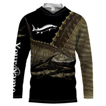 Load image into Gallery viewer, Sturgeon Fishing Customize Name UV protection quick dry UPF 30+ black long sleeves fishing shirt for men NPQ79
