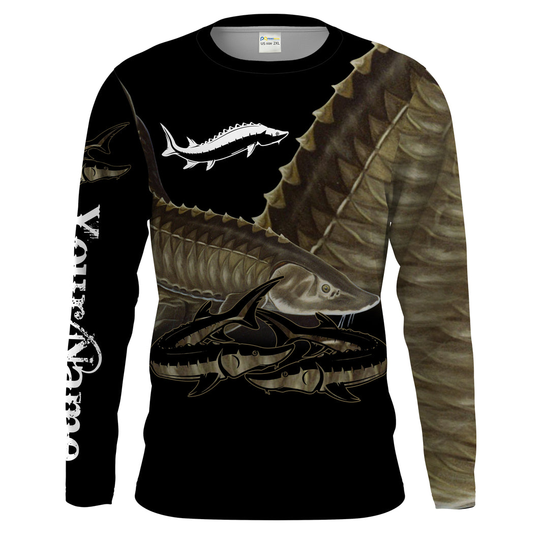 Sturgeon Fishing Customize Name UV protection quick dry UPF 30+ black long sleeves fishing shirt for men NPQ79