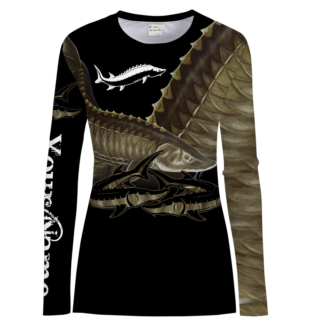 Sturgeon Fishing Customize Name UV protection UPF 30+ long sleeves fishing shirt for women NPQ79