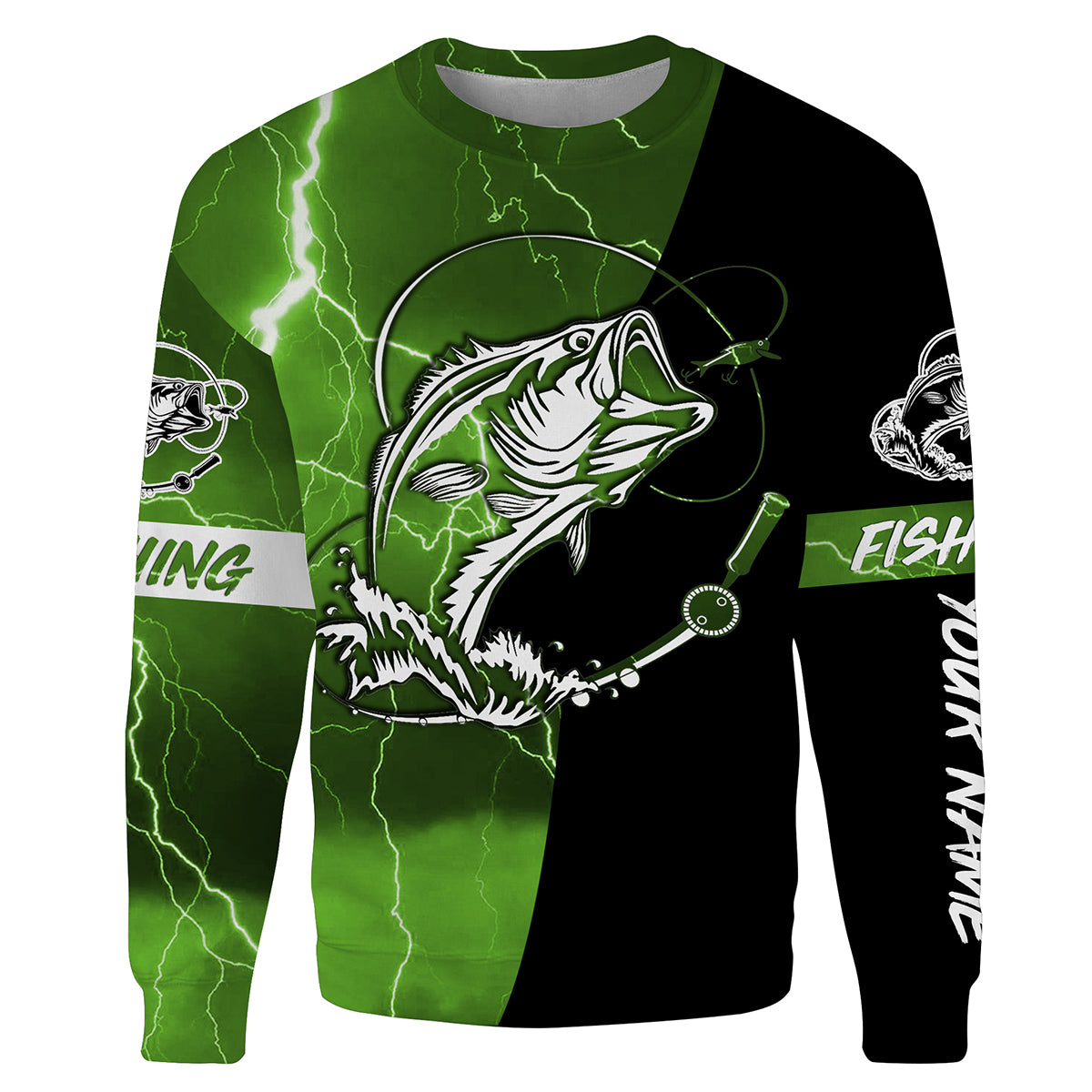 Largemouth Bass Fishing tattoo green camo black custom fishing shirts | Sweatshirt - NPQ697