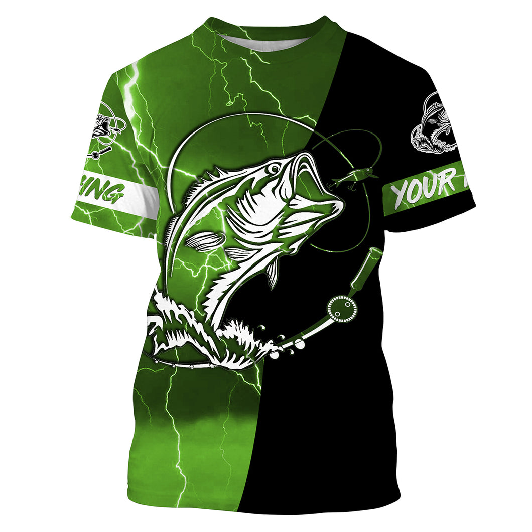 Largemouth Bass Fishing tattoo green camo black custom fishing shirts | Tshirt - NPQ697