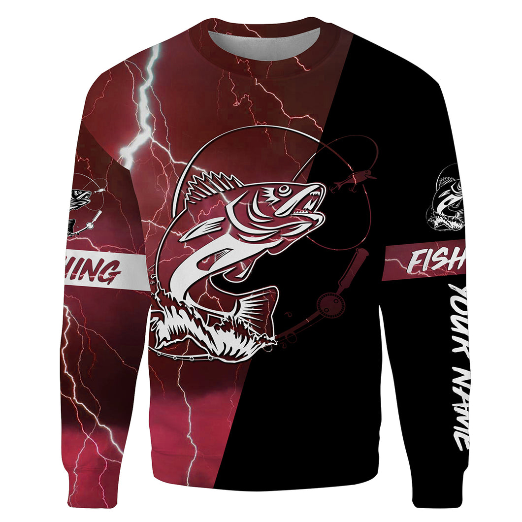 Walleye Fishing tattoo red lightning camo black custom fishing shirts | Sweatshirt - NPQ698