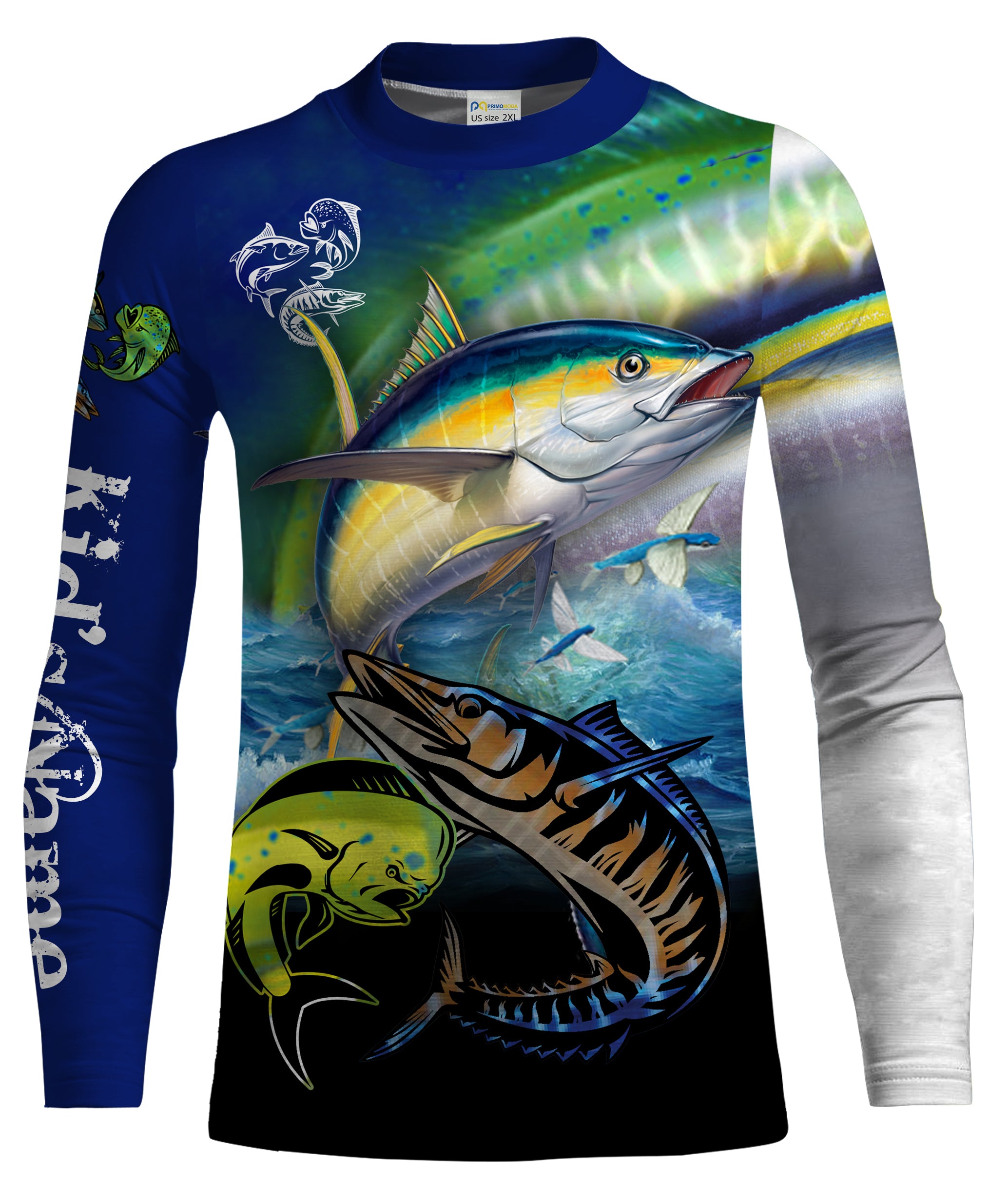 Mahi Mahi ( Dorado), Wahoo, Tuna fishing Customize Name UV protection Kid long sleeves fishing shirt NPQ19