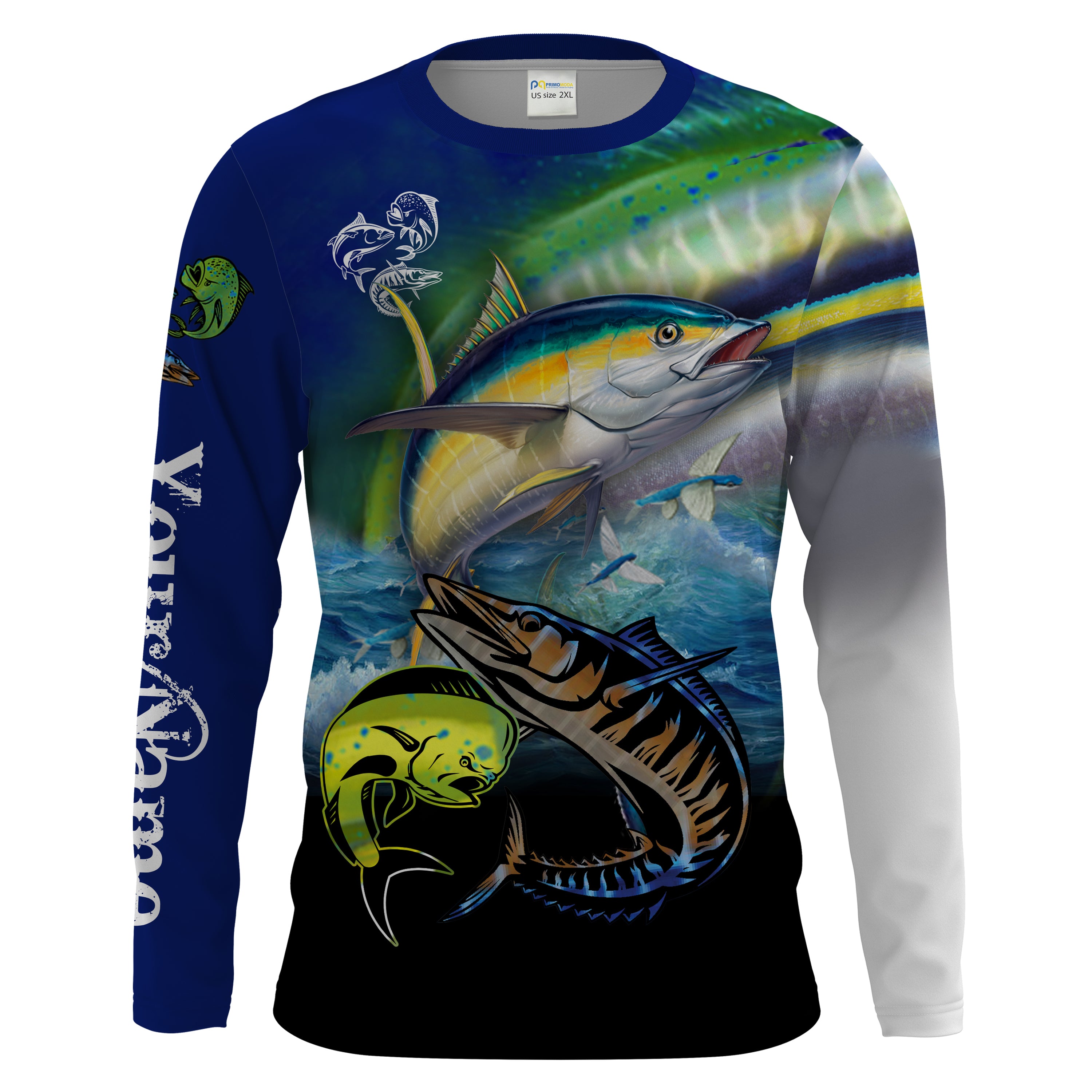 Mahi Mahi ( Dorado), Wahoo, Tuna fishing Customize Name UV protection long sleeves fishing shirt for men NPQ19