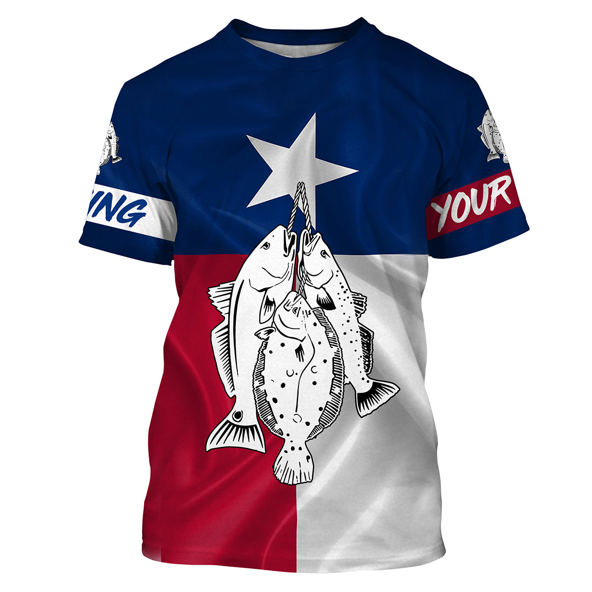 Texas slam redfish, speckled trout, flounder fishing Texas flag patriotic Custom fishing T-shirt NPQ456