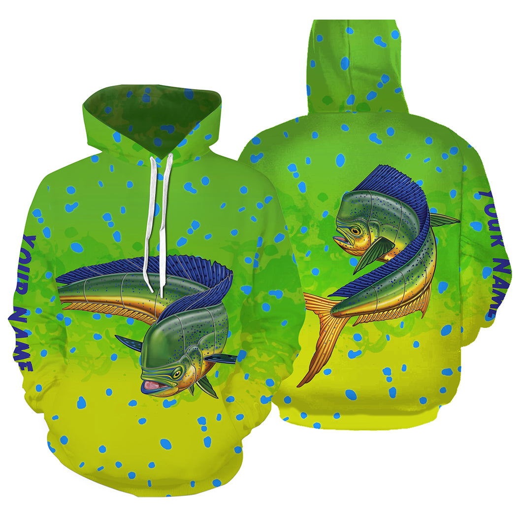 Mahi mahi (Dorado) Fishing green scales Customize Name 3D All Over Printed fishing hoodie, personalized fishing gift NPQ276