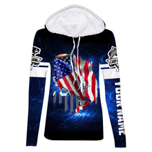Load image into Gallery viewer, Carp Fishing 3D blue American Flag patriotic Customize Name UV protection UPF 30+ long sleeves fishing shirt for women NPQ102
