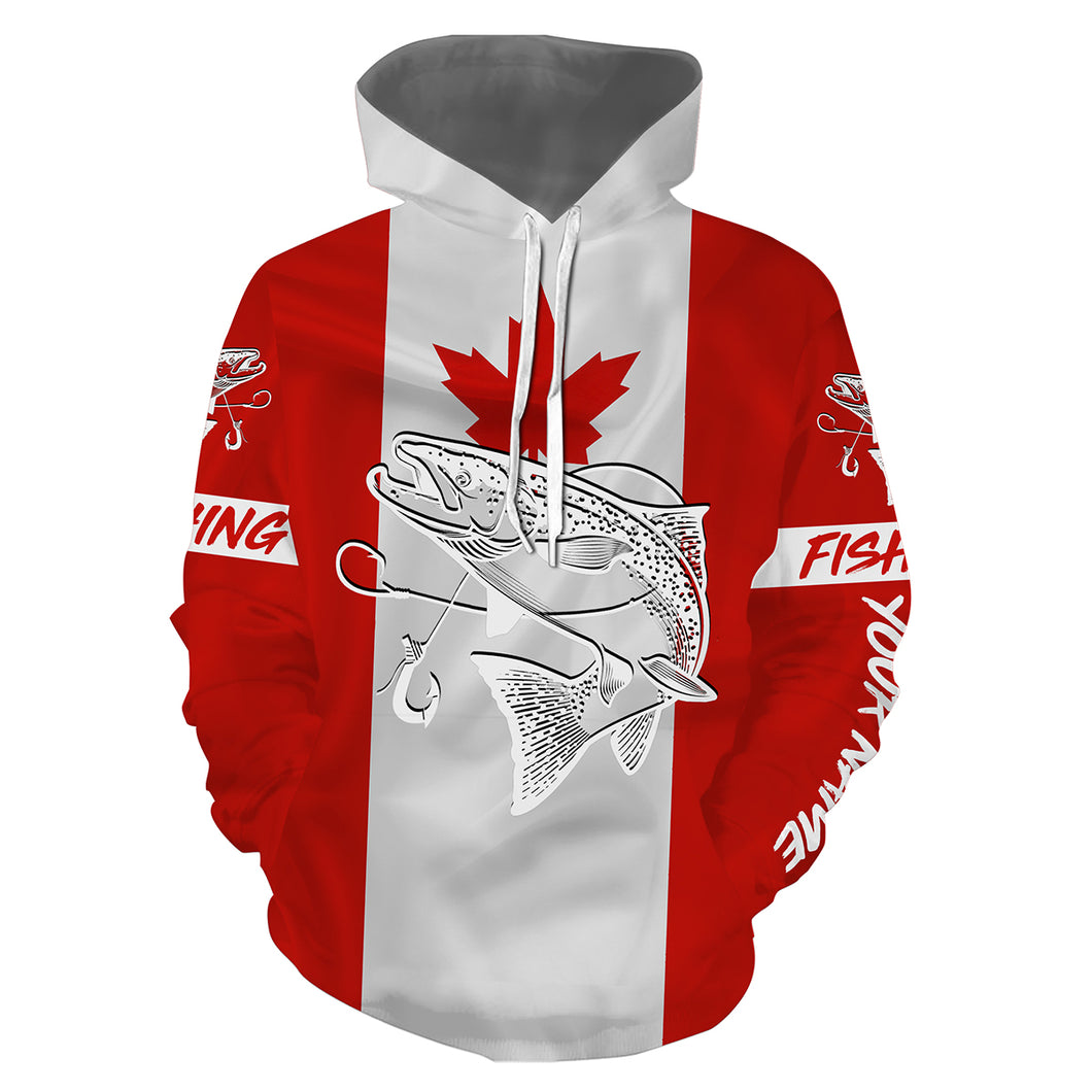 Chinook Salmon Fishing Canadian Flag Customize name 3D All Over Printed fishing hoodie, personalized fishing gift ideas NPQ123
