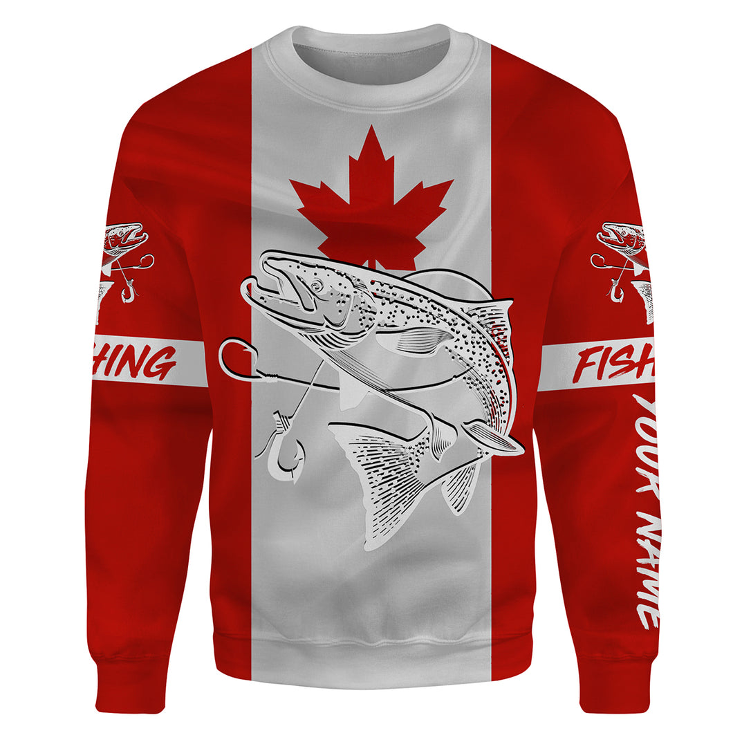 Chinook Salmon Fishing Canadian Flag Customize name 3D All-over Print Crew Neck Sweatshirt, personalized fishing gift ideas NPQ123