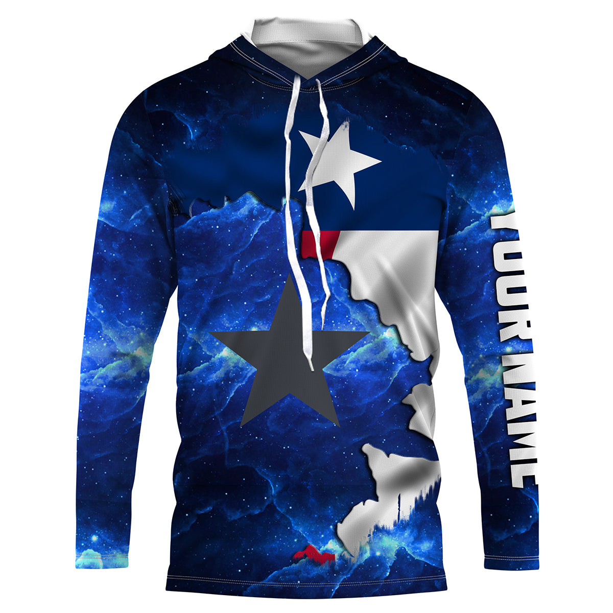 Texas Flag blue galaxy Universe patriotic Custom name fishing jerseys | Long sleeve, Long Sleeve Hooded NPQ816