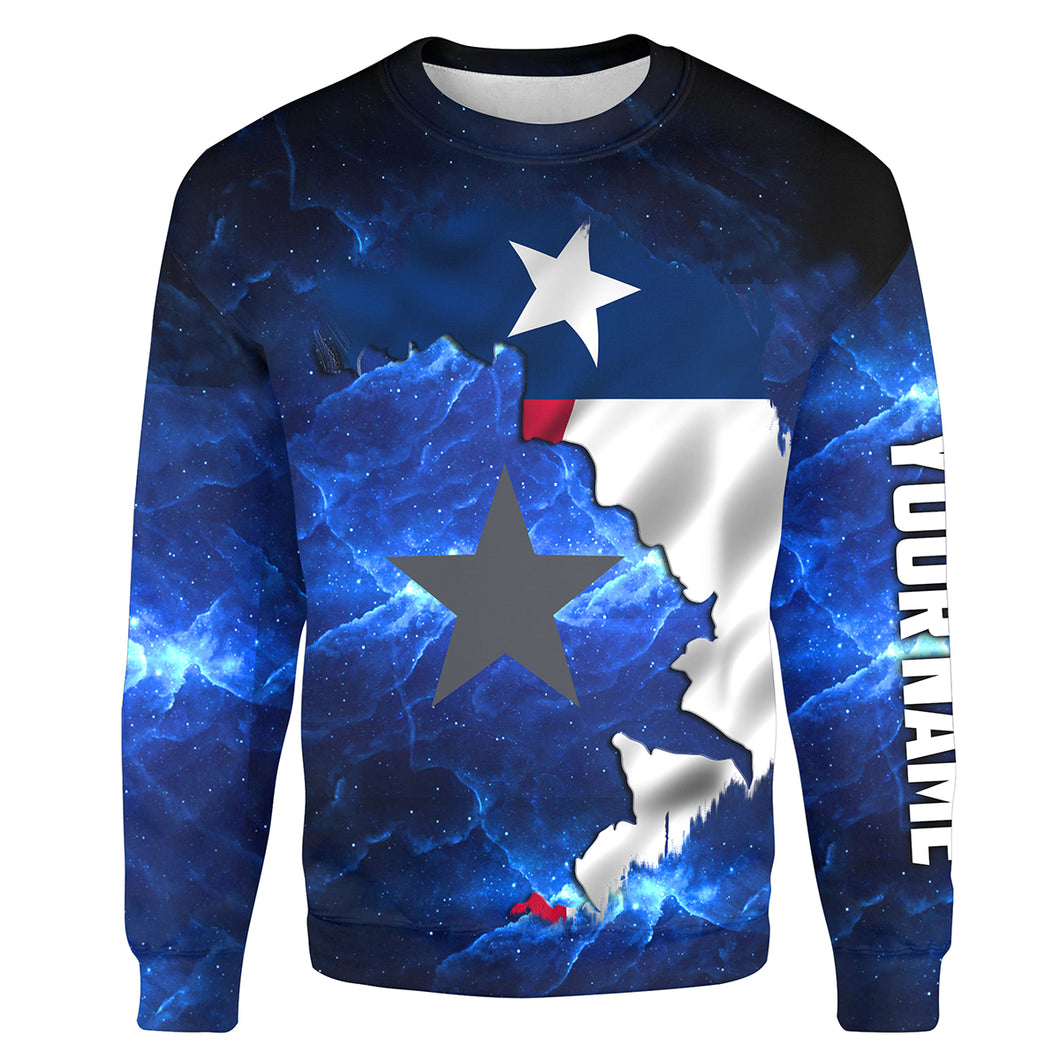 Texas Flag blue galaxy Universe patriotic Custom name fishing jerseys | Sweatshirt - NPQ816