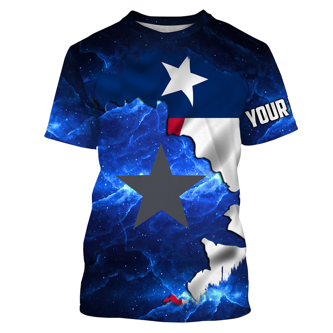 Texas Flag blue galaxy Universe patriotic Custom name fishing jerseys | Tshirt - NPQ816