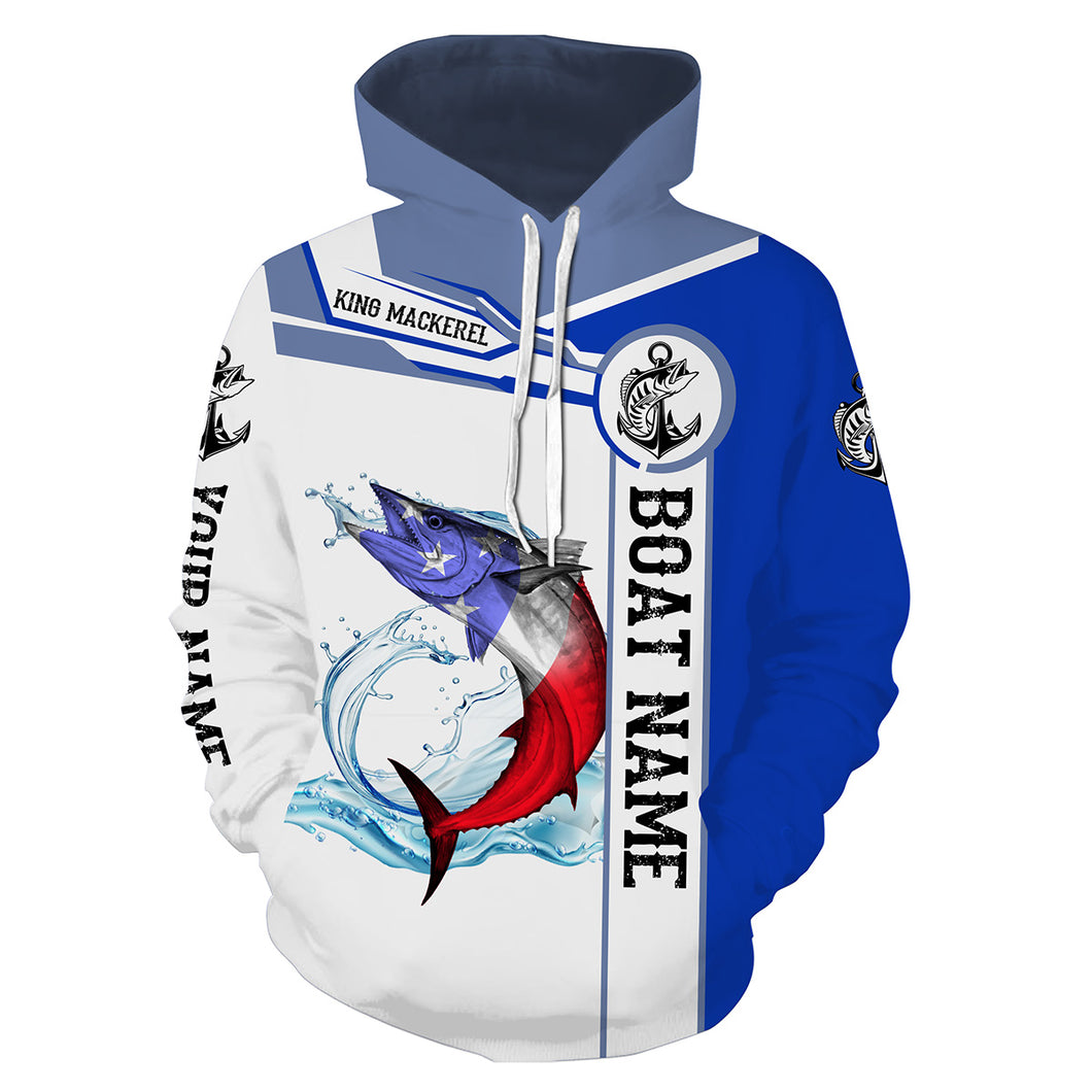 King Mackerel Fishing American Flag Customize name and boat name 3D All Over Printed fishing hoodie, personalized fishing gift NPQ354