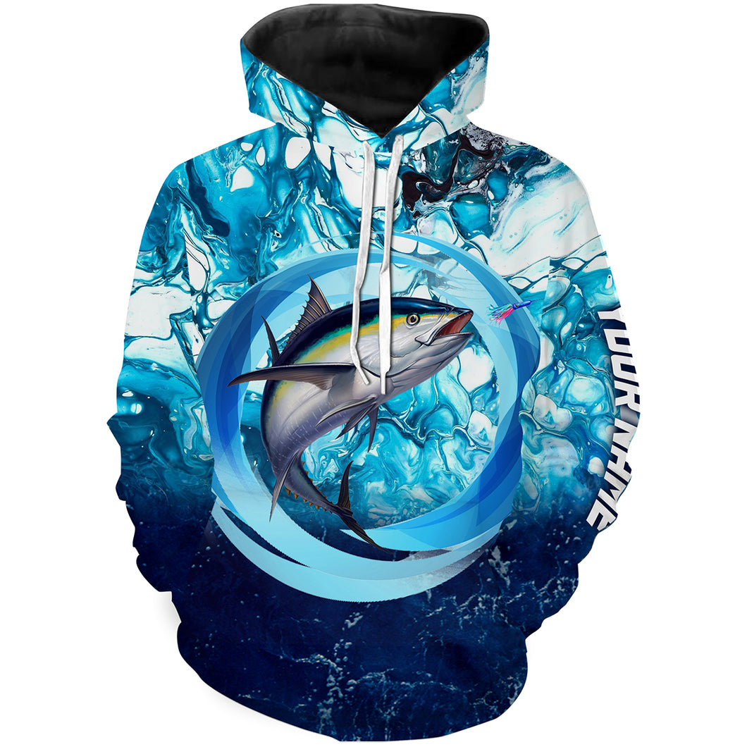 Tuna fishing blue water sea camo saltwater fishing Customize name 3D All Over Printed fishing hoodie NPQ461