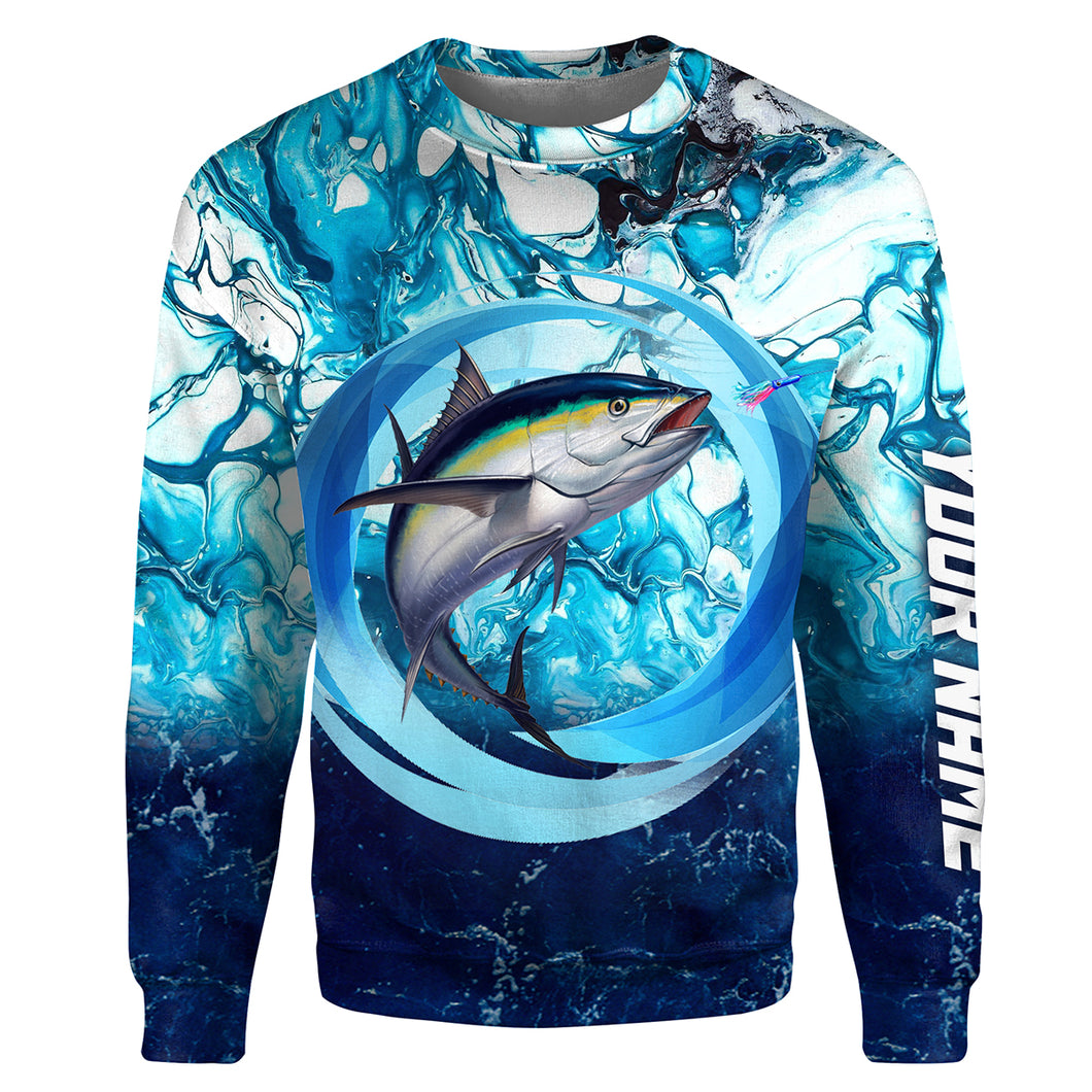 Tuna fishing blue water sea camo saltwater fishing Customize name All-over Print Crew Neck Sweatshirt NPQ461