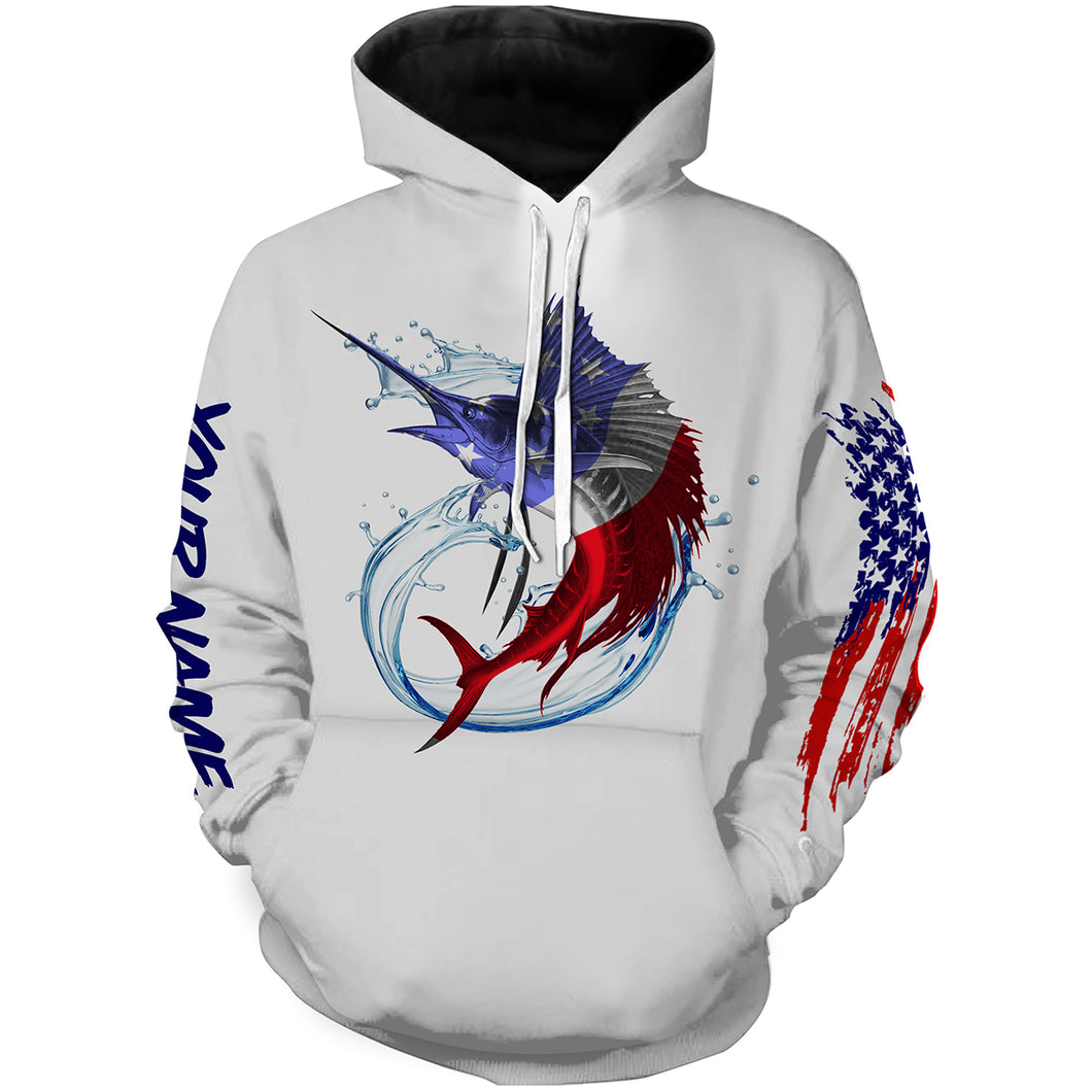 Sailfish fishing American flag patriotic Custom Name 3D All Over Printed Shirts, Gifts for Fisherman | Hoodie - NPQ541