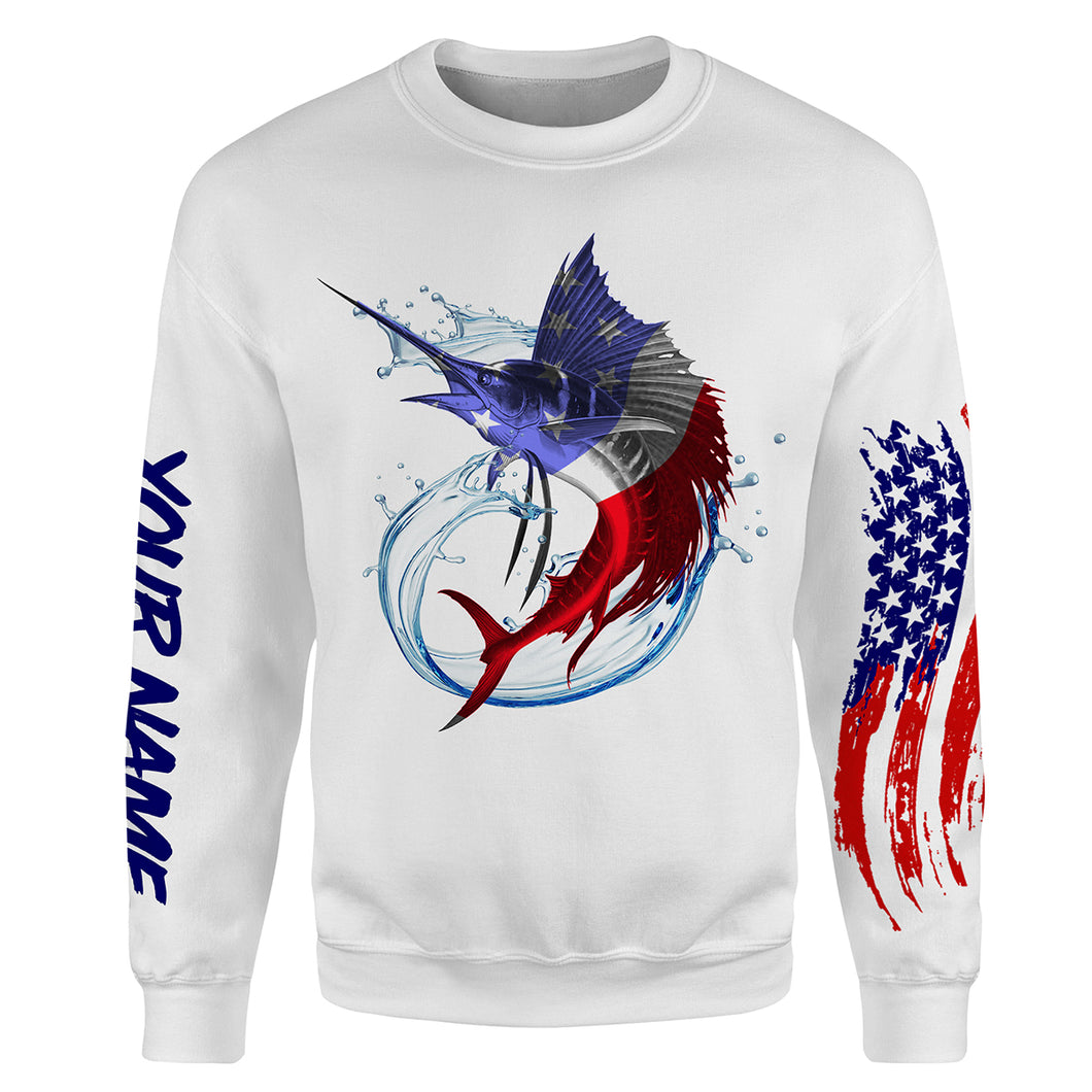Sailfish fishing American flag patriotic Custom Name 3D All Over Printed Shirts, Gifts for Fisherman | Sweatshirt - NPQ541