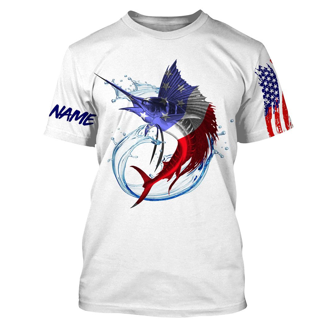 Sailfish fishing American flag patriotic Custom Name 3D All Over Printed Shirts, Gifts for Fisherman | Tshirt - NPQ541