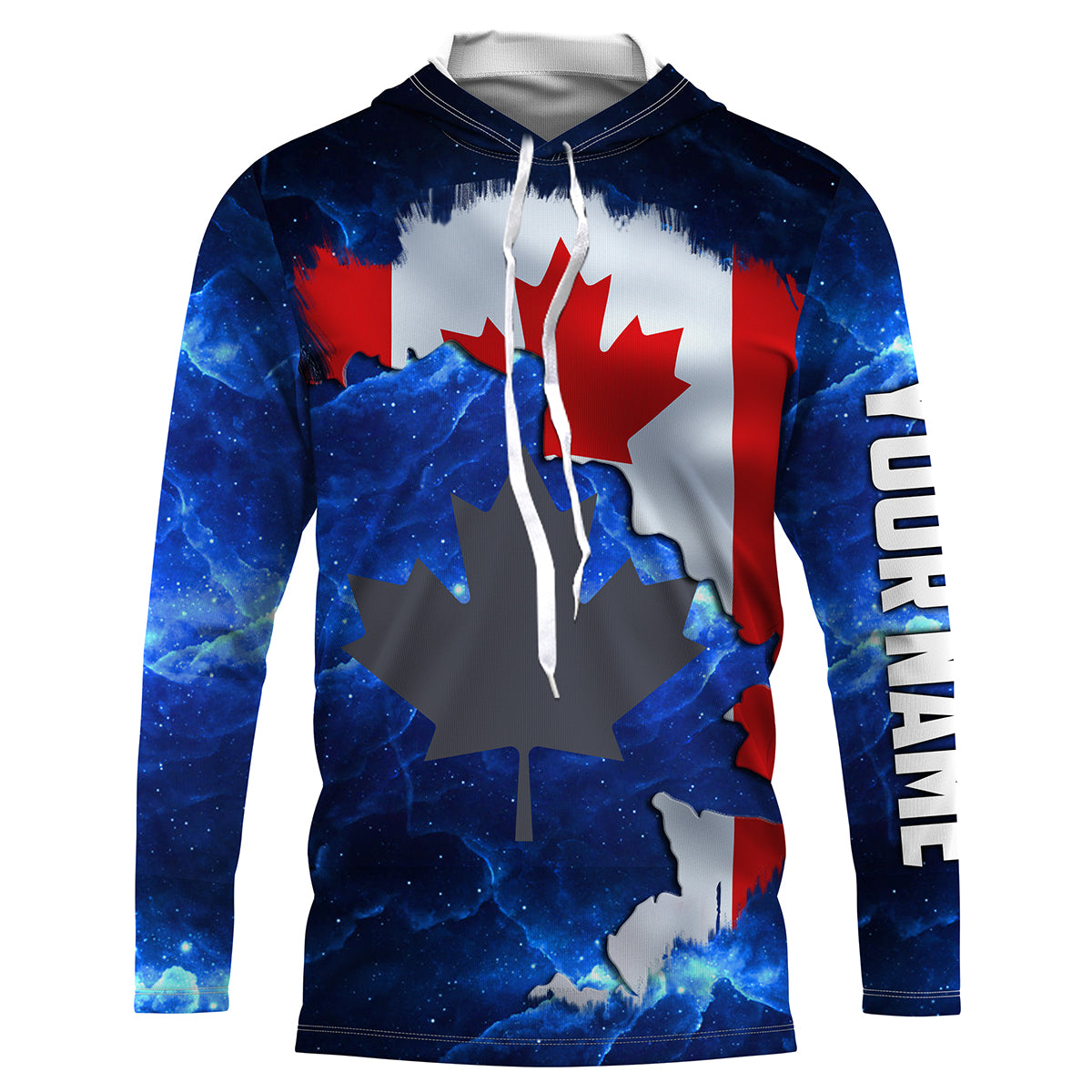 Canada Flag Universe fishing Custom Name Long sleeve, Long Sleeve Hooded Fishing Shirt - NPQ656