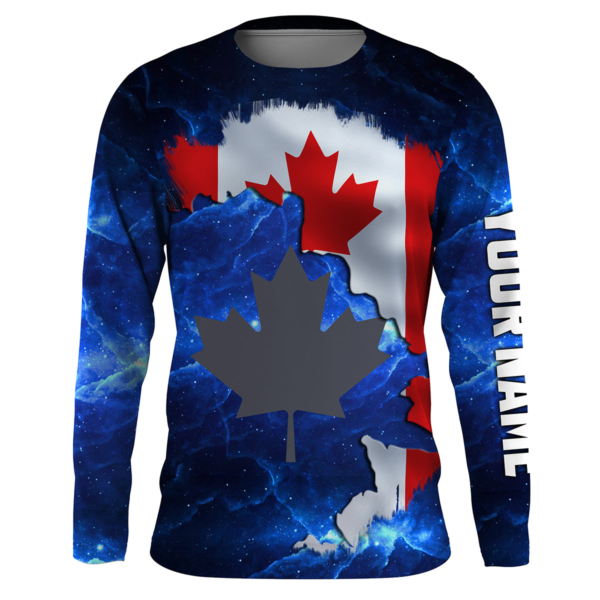 Canada Flag Universe fishing Custom Name Long sleeve, Long Sleeve Hooded Fishing Shirt - NPQ656