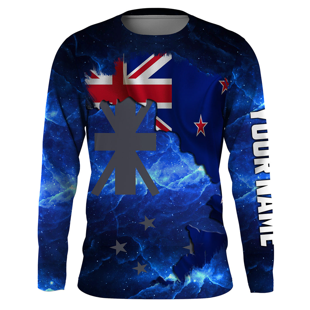 New Zealand Flag Universe fishing Custom Name Long sleeve, Long Sleeve Hooded Fishing Shirt - NPQ657