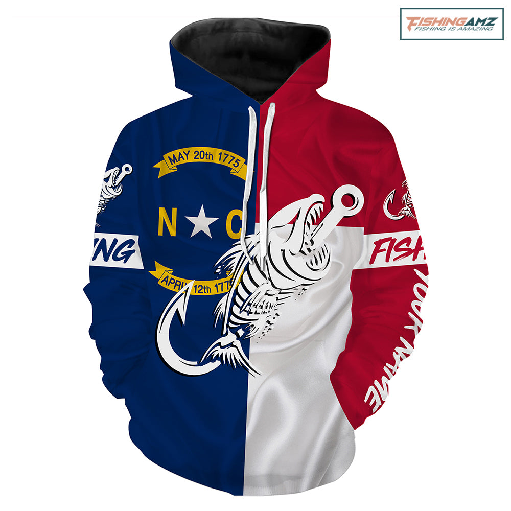 NC Fishing Custom North Carolina Flag Fish hook skull Custom fishing Hoodie NPQ760
