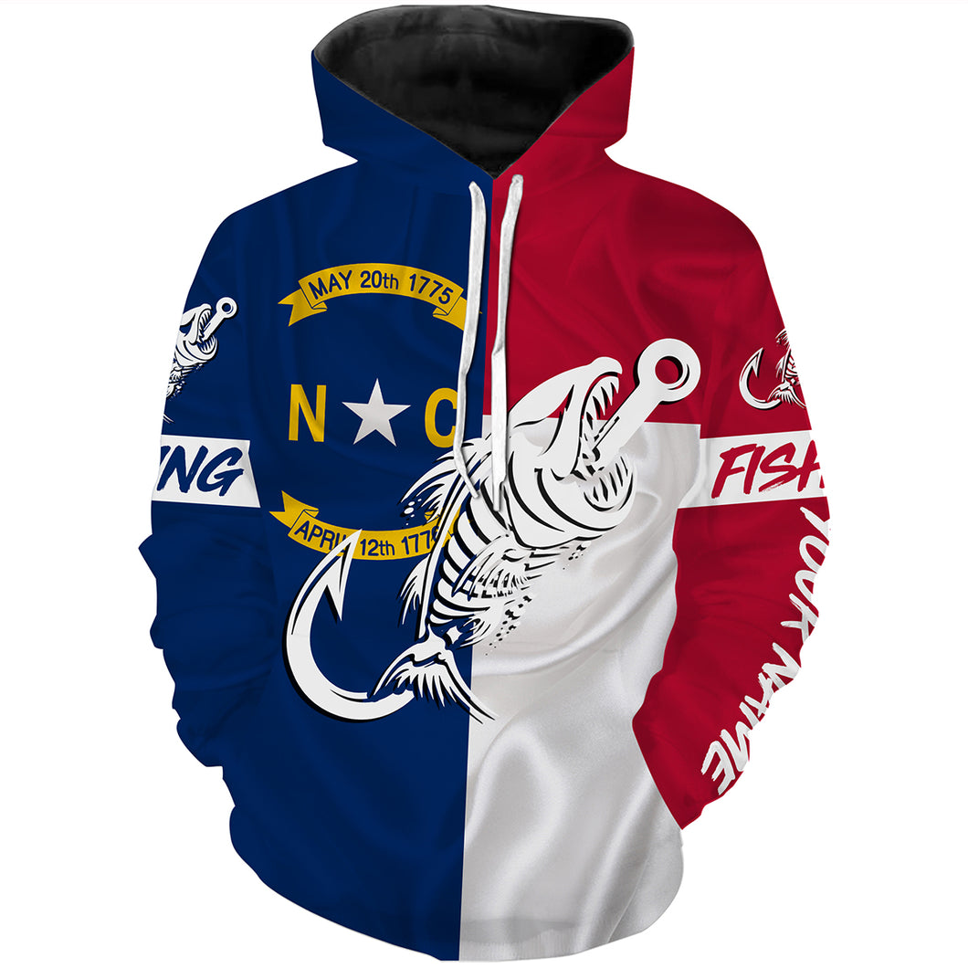 NC Fishing Custom North Carolina Flag Fish hook skull Custom name performance fishing jerseys | Hoodie - NPQ760