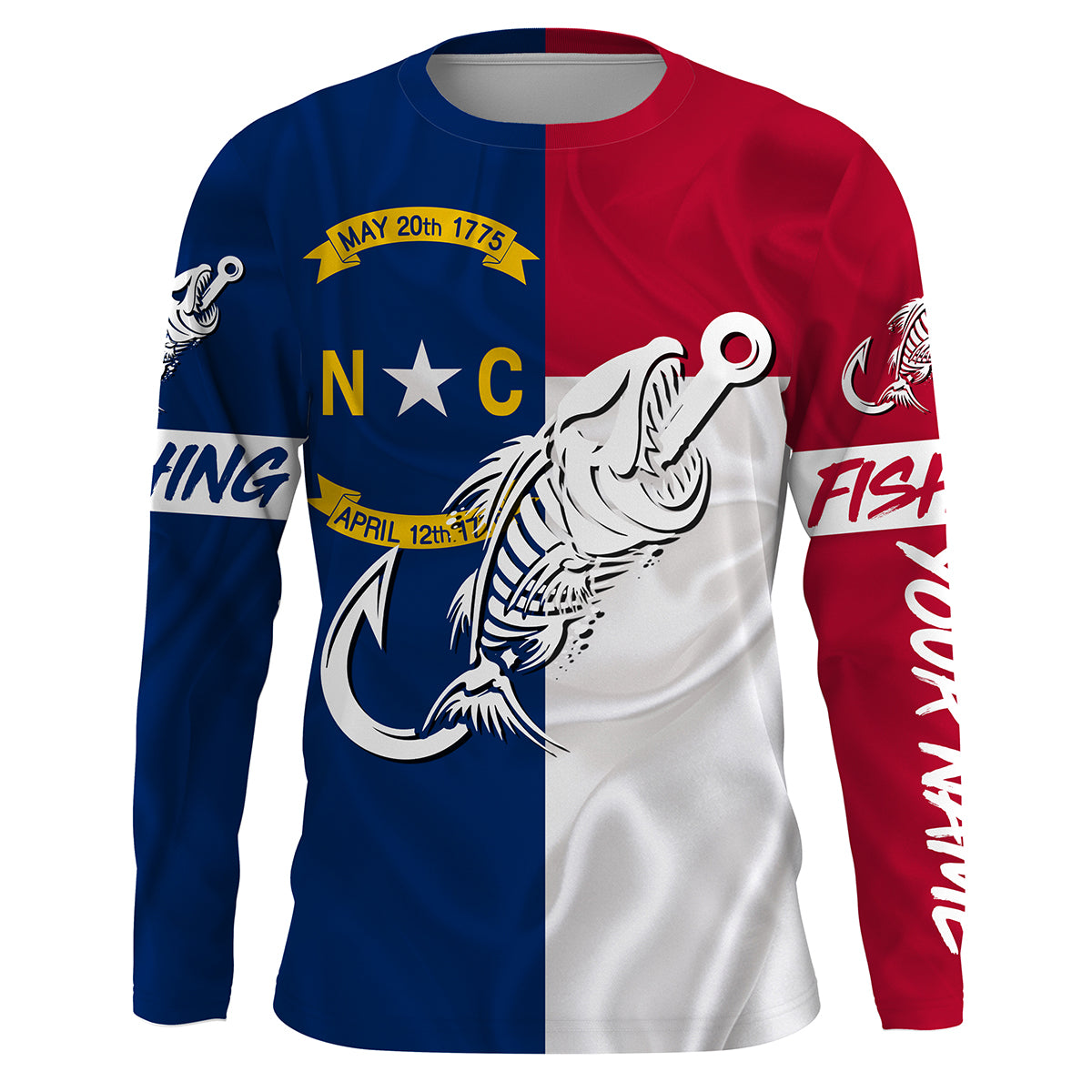 NC Fishing Custom North Carolina Flag Fish hook skull Custom Long sleeve, Long Sleeve Hooded NPQ760