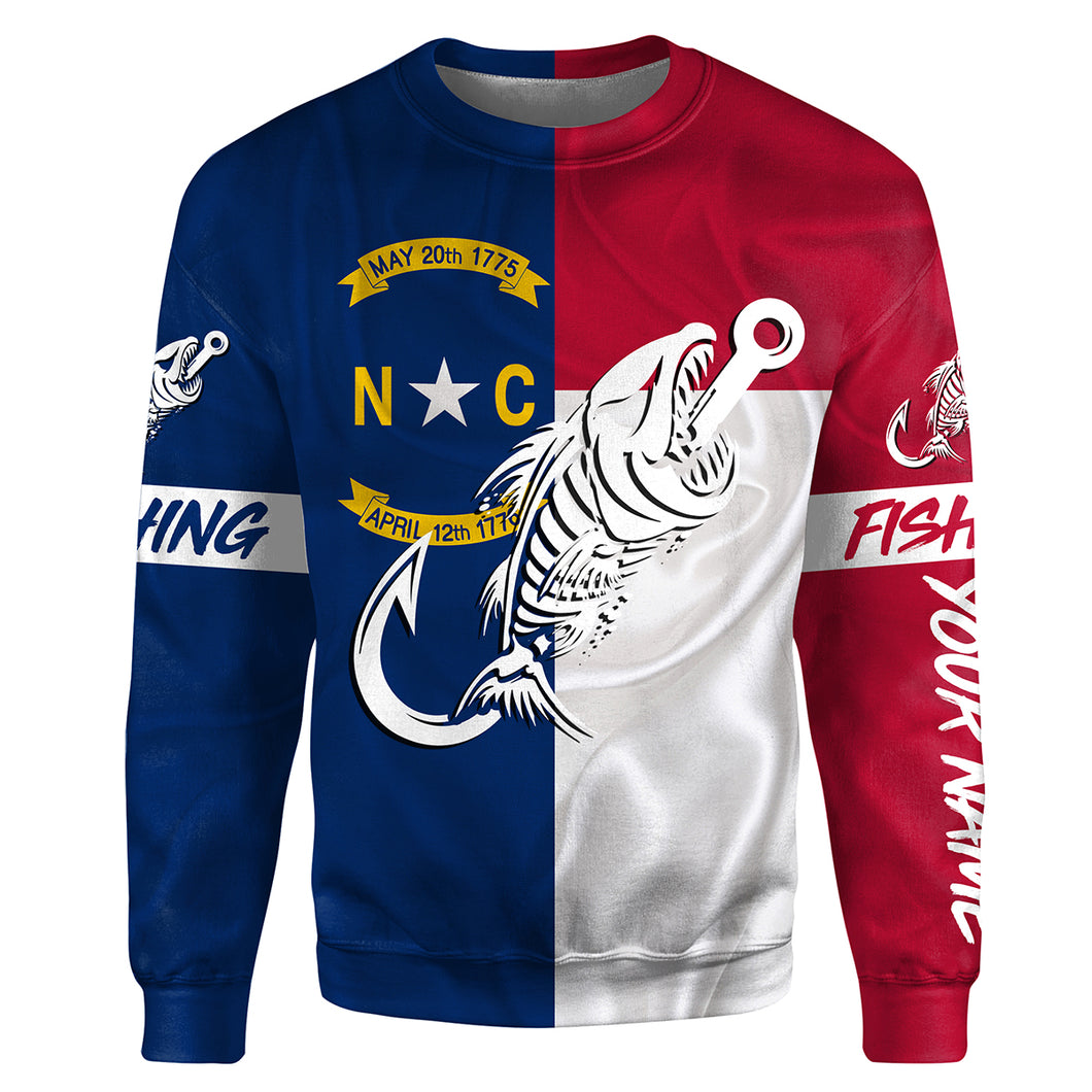 NC Fishing Custom North Carolina Flag Fish hook skull Custom name fishing jerseys | Sweatshirt - NPQ760