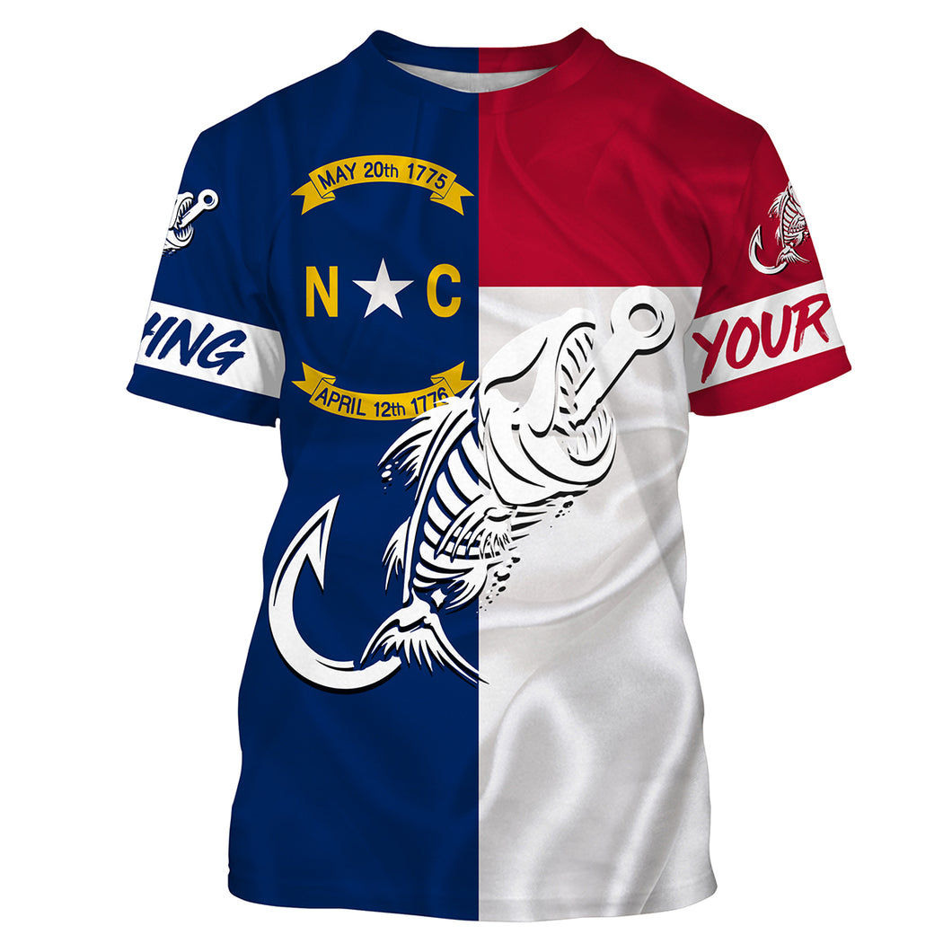 NC Fishing Custom North Carolina Flag Fish hook skull Custom name performance fishing jerseys | Tshirt - NPQ760