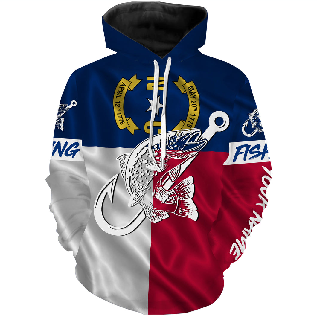 Trout fishing NC North Carolina flag patriotic Custom name fishing jerseys  | Hoodie - NPQ823