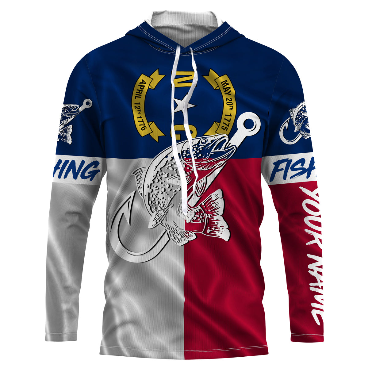 Trout fishing NC North Carolina flag patriotic Custom name fishing jerseys | Long sleeve, Long Sleeve Hooded NPQ823