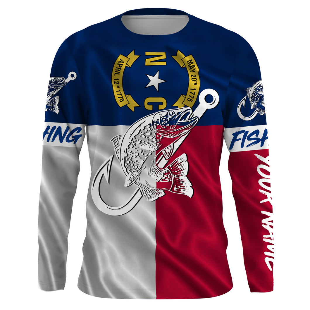 Trout fishing NC North Carolina flag patriotic Custom name fishing jerseys | Long sleeve, Long Sleeve Hooded NPQ823