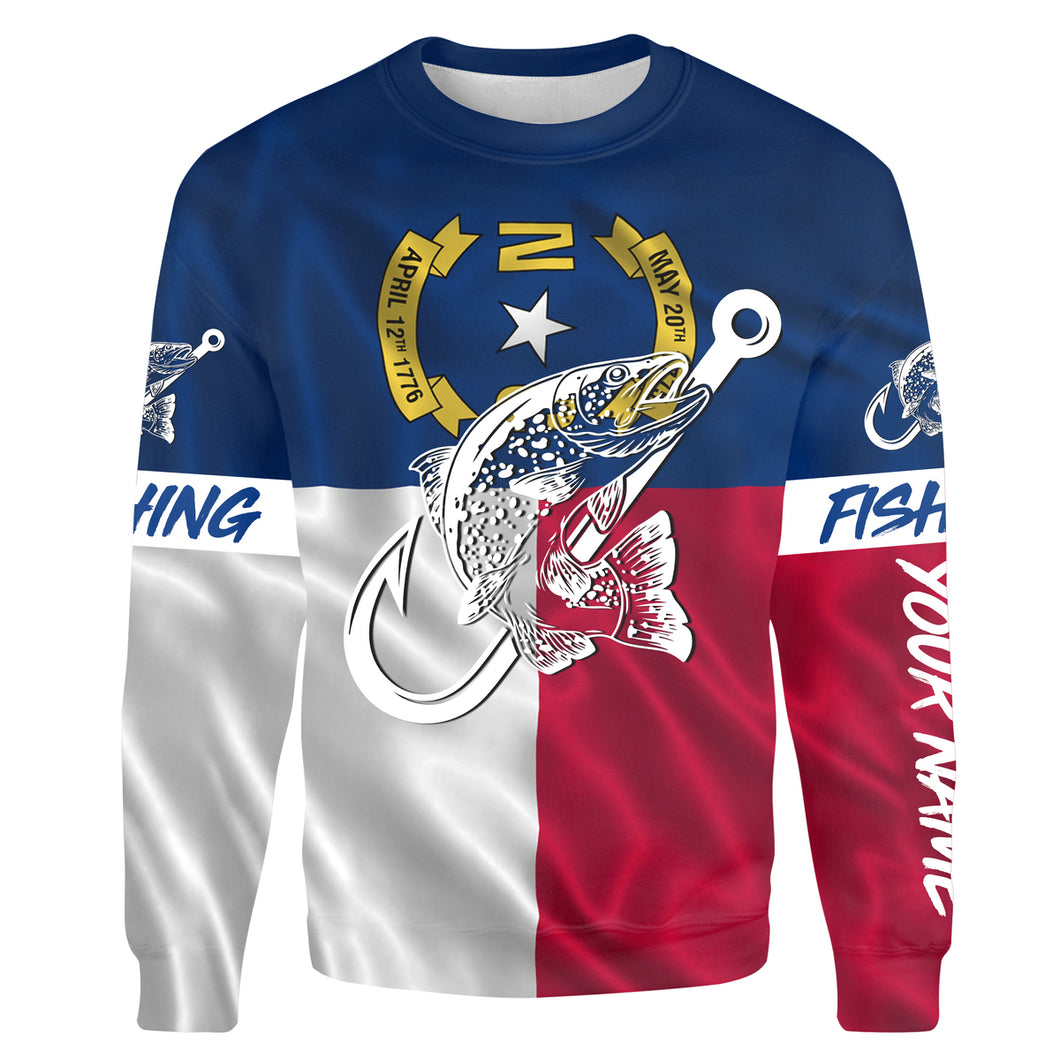 Trout fishing NC North Carolina flag patriotic Custom name fishing jerseys | Sweatshirt - NPQ823