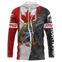 Load image into Gallery viewer, Personalized Northern pike Fishing Jerseys, Custom Canadian flag Pike Long sleeve, Long Sleeve Hooded NQS4927
