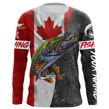 Load image into Gallery viewer, Personalized Northern pike Fishing Jerseys, Custom Canadian flag Pike Long sleeve, Long Sleeve Hooded NQS4927
