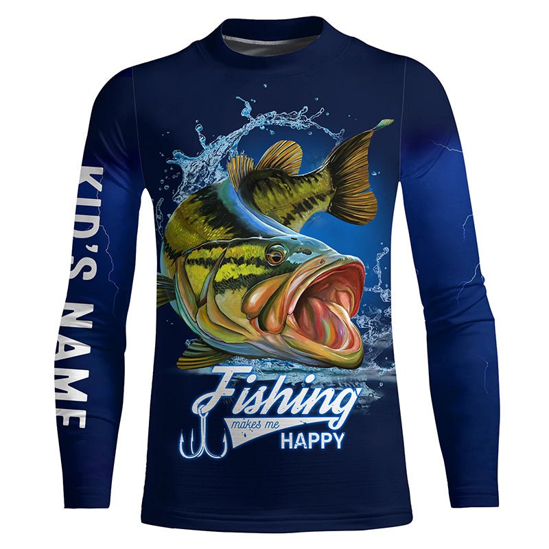 Fishing Makes Me Happy Bass Fishing apparel UV protection UPF 30+ long sleeves fishing shirt for kid NPQ30