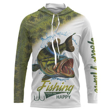 Load image into Gallery viewer, Bass Fishing makes me happy Customize Name UV protection quick dry long sleeves fishing shirt for men NPQ92
