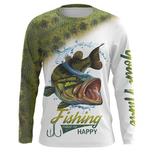 Load image into Gallery viewer, Bass Fishing makes me happy Customize Name UV protection quick dry long sleeves fishing shirt for men NPQ92
