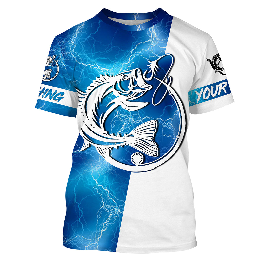 Bass Fishing tattoo blue lightning Customize Name All-over Print Unisex fishing T-shirt NPQ468