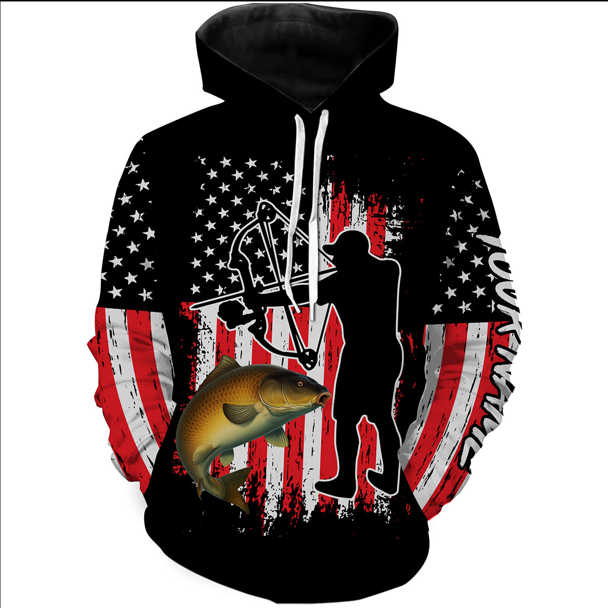 Carp fishing bow fishing American flag patriotic Custom bow fishing tournament Hoodie - NPQ554