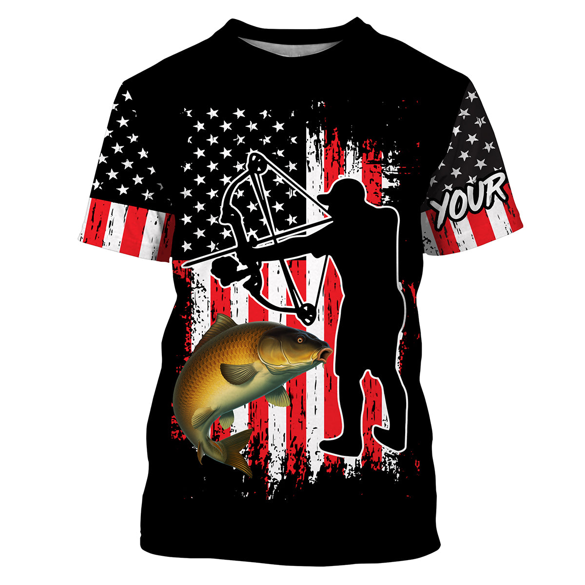 Carp fishing bow fishing American flag patriotic Custom bow fishing tournament Tshirt - NPQ554