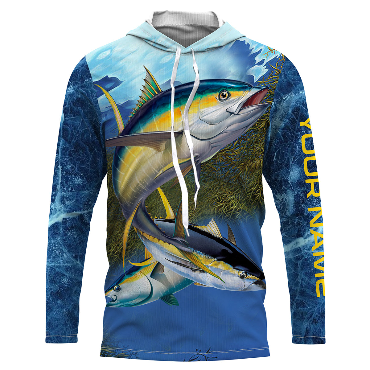 Tuna fishing blue deep sea fishing Custom Name Long sleeve, Long Sleeve Hooded Fishing Shirt - NPQ663