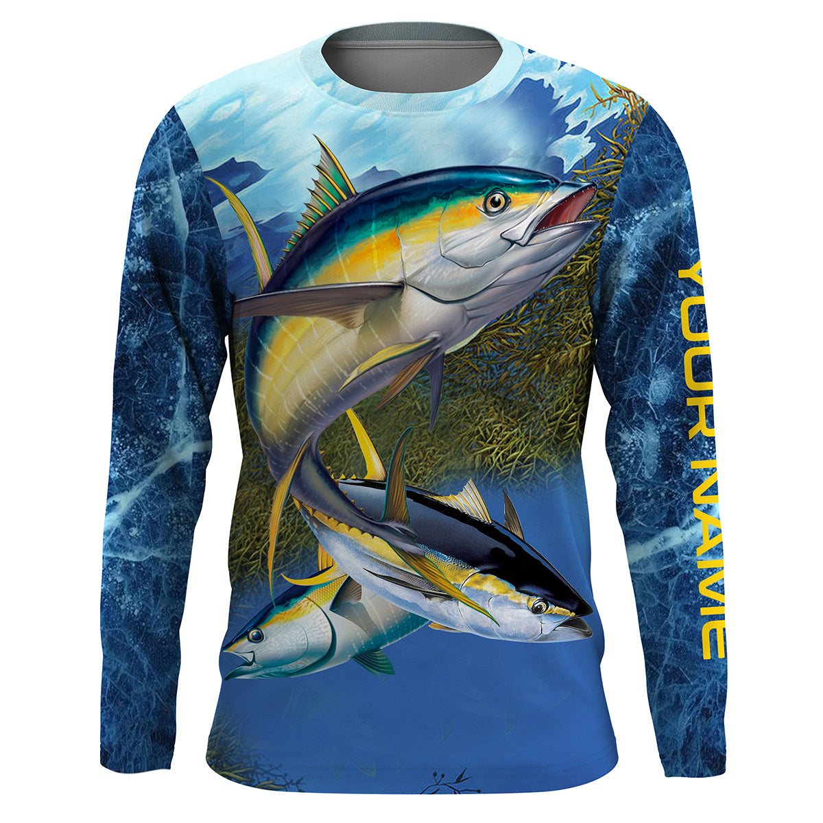 Tuna fishing blue deep sea fishing Custom Name Long sleeve, Long Sleeve Hooded Fishing Shirt - NPQ663