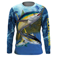 Load image into Gallery viewer, Tuna fishing blue deep sea fishing Custom Name Long sleeve, Long Sleeve Hooded Fishing Shirt - NPQ663
