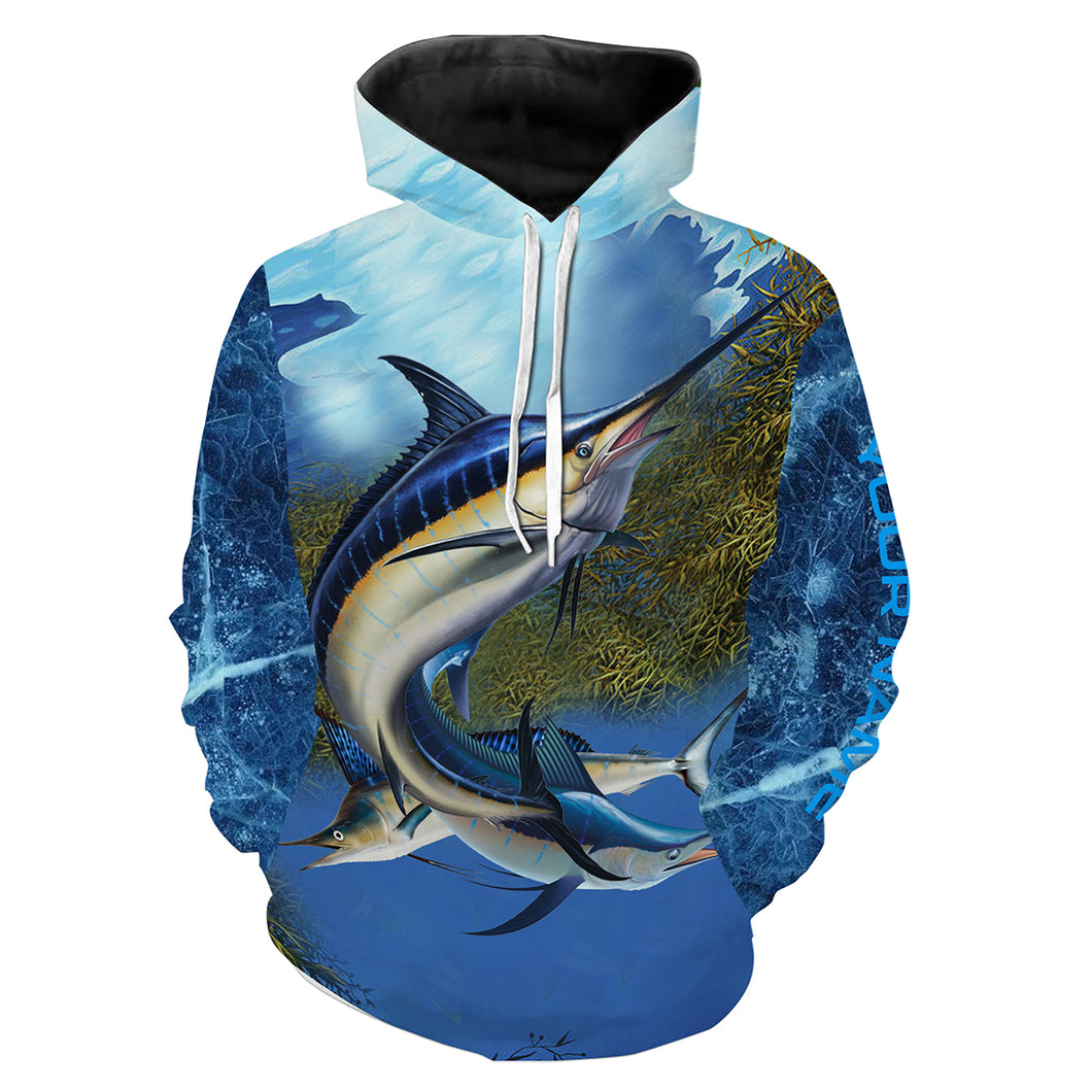 Marlin fishing blue deep sea fishing Custom Name Fishing shirts | Hoodie - NPQ664
