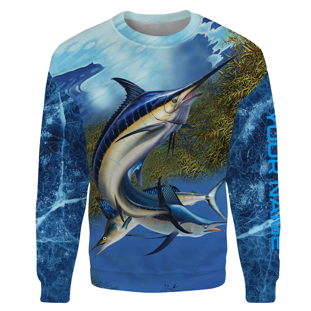 Marlin fishing blue deep sea fishing Custom Name Fishing shirts | Sweatshirt - NPQ664