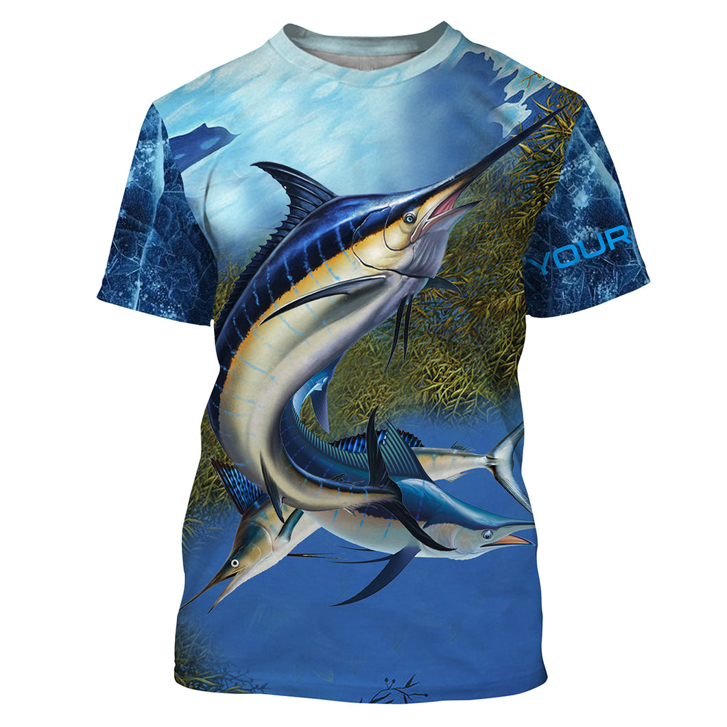 Marlin fishing blue deep sea fishing Custom Name Fishing shirts | Tshirt - NPQ664
