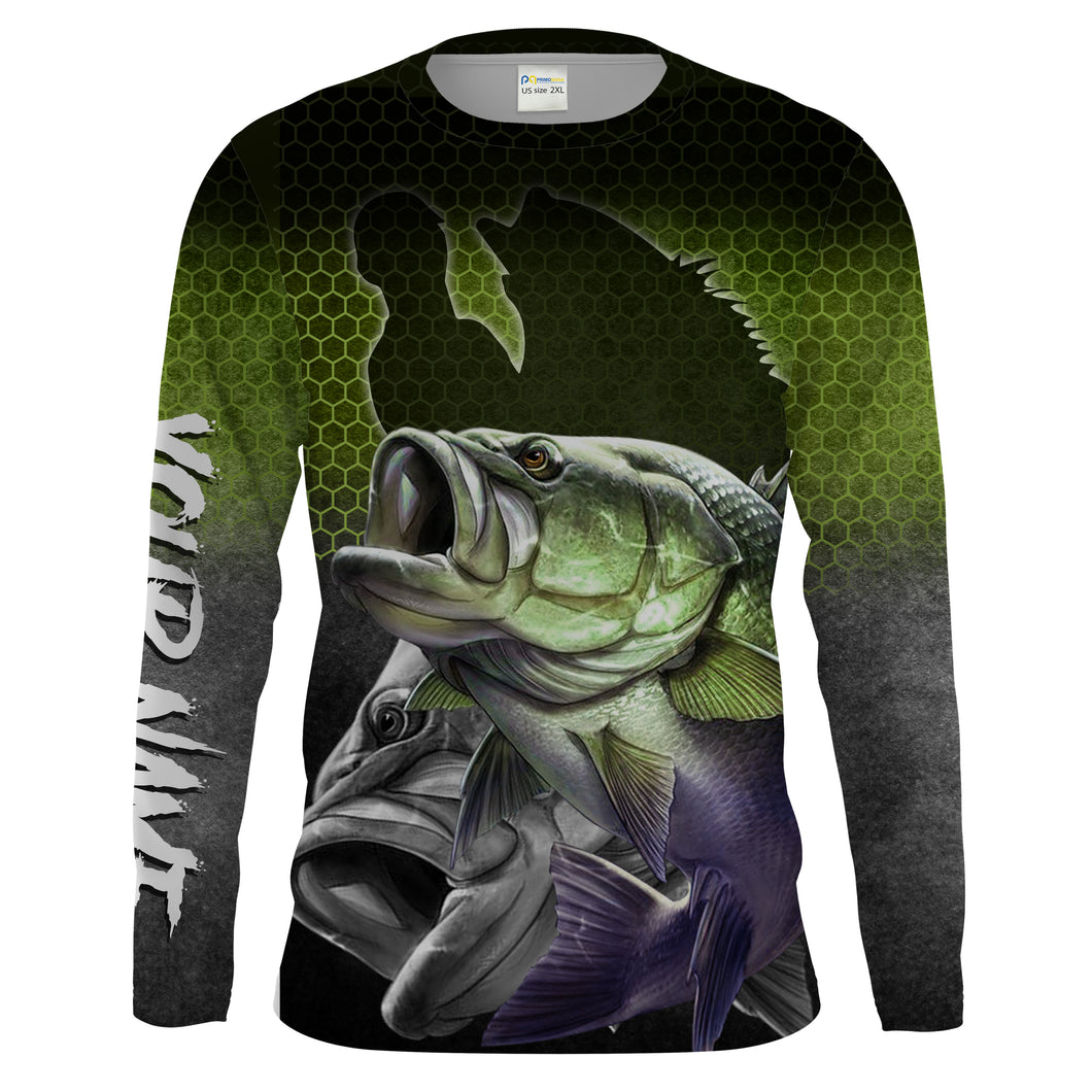 Largemouth Bass Fishing Customize Name UV protection quick dry UPF 30+ long sleeves fishing shirt for men NPQ94